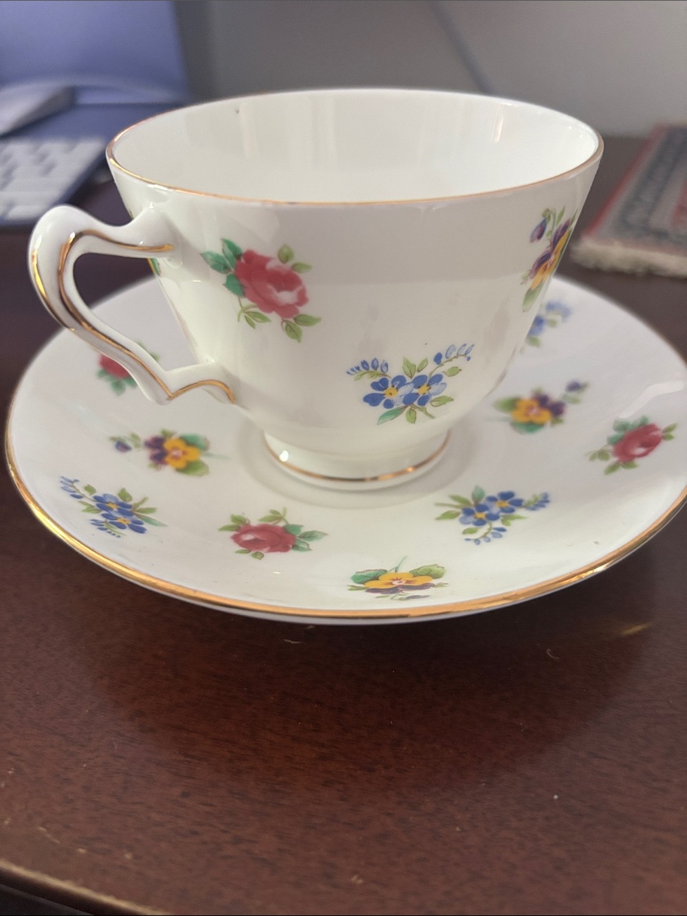 Crown Staffordshire Floral Bone China Teacup and Saucer